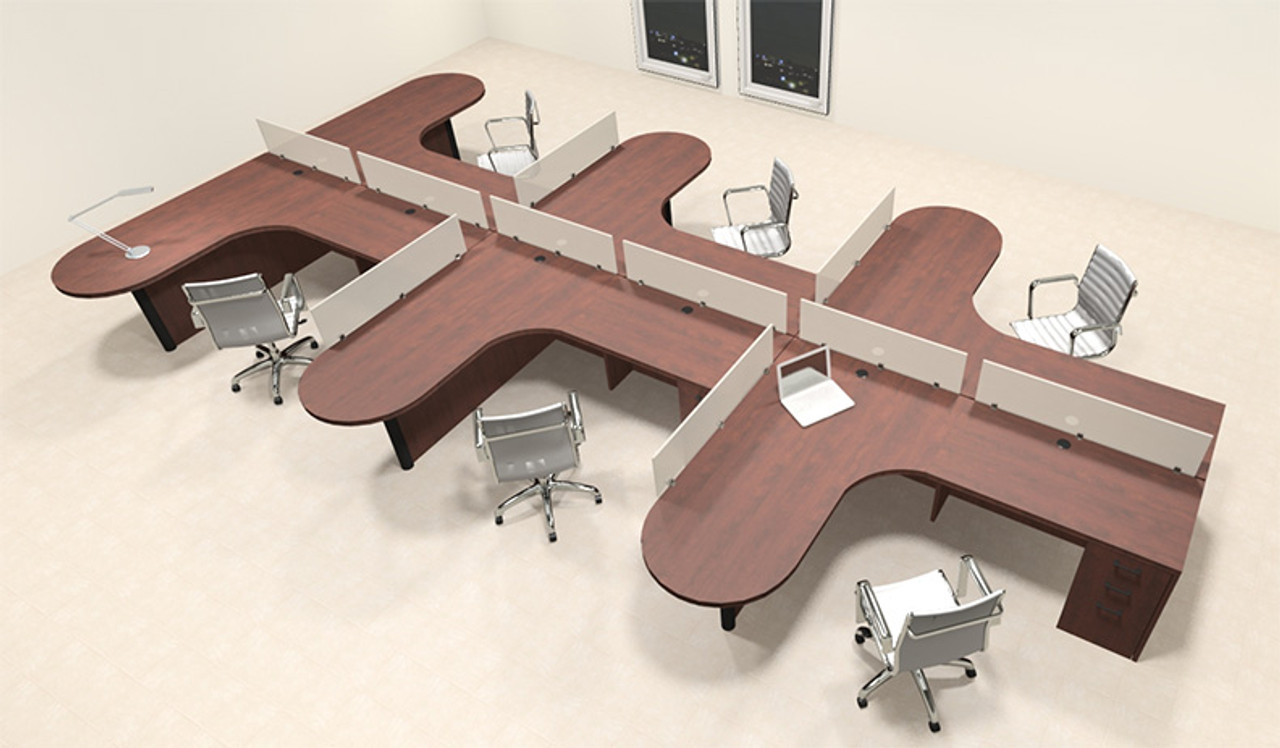 Six Person L Shaped Modern Divider Office Workstation Desk Set, #CH-AMB-SP11