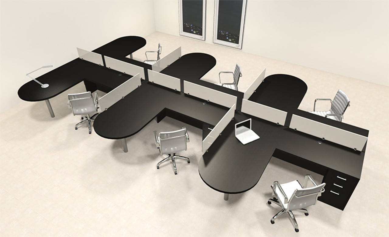 Six Person L Shaped Modern Divider Office Workstation Desk Set, #CH-AMB-SP28