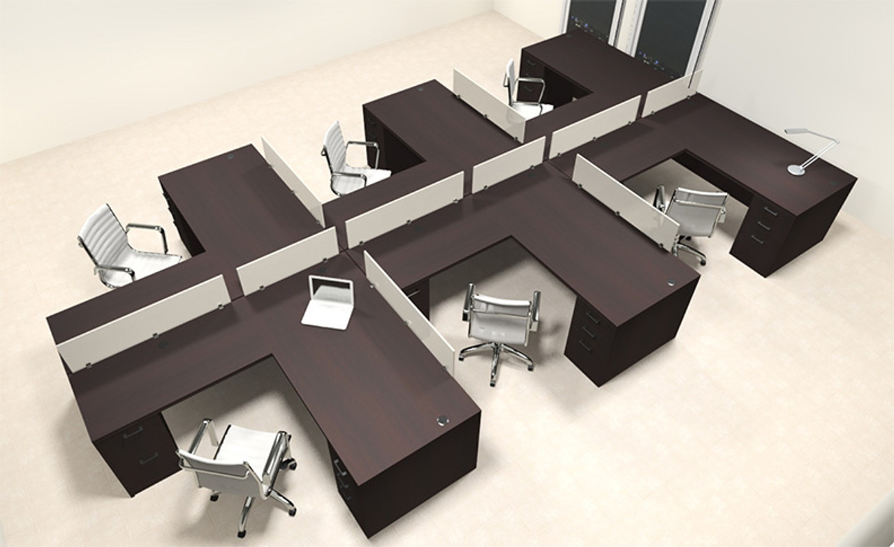 Six Person L Shaped Modern Divider Office Workstation Desk Set, #CH-AMB-SP42