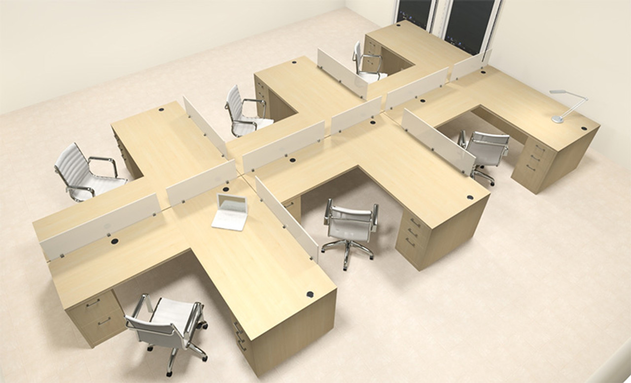 Six Person L Shaped Modern Divider Office Workstation Desk Set, #CH-AMB-SP45