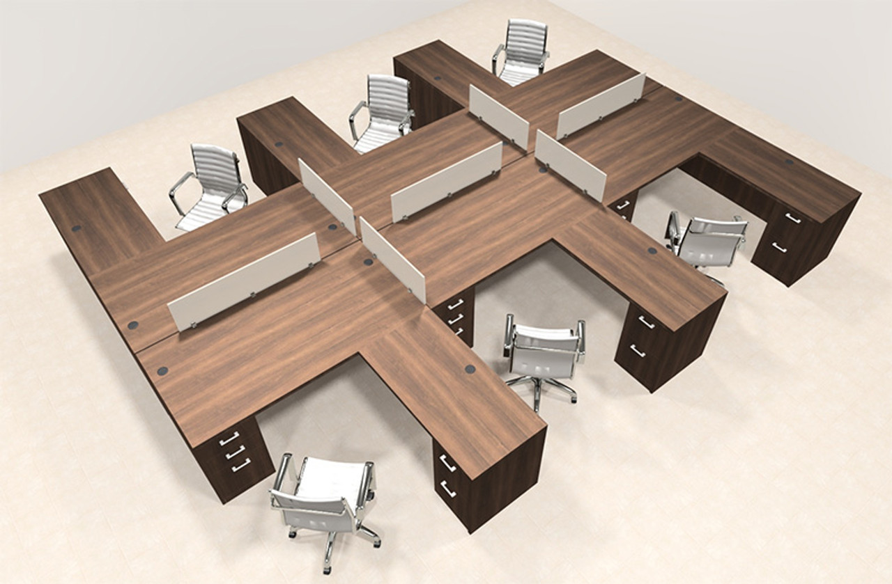 Six Persons L Shaped Office Divider Workstation Desk Set, #CH-AMB-FP14