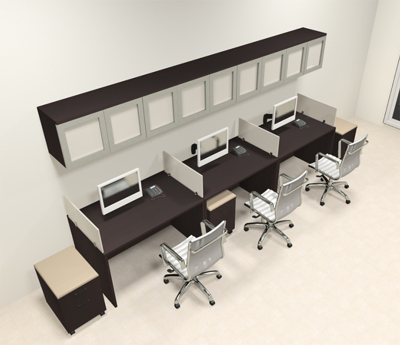 Three Person Modern Divider Office Workstation Desk Set, #CH-AMB-SP107