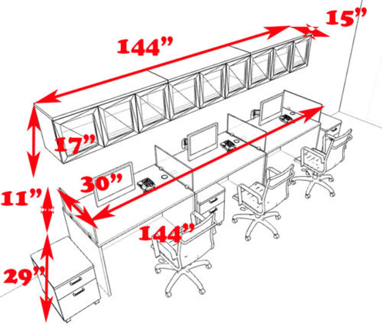 Three Person Modern Divider Office Workstation Desk Set, #CH-AMB-SP107