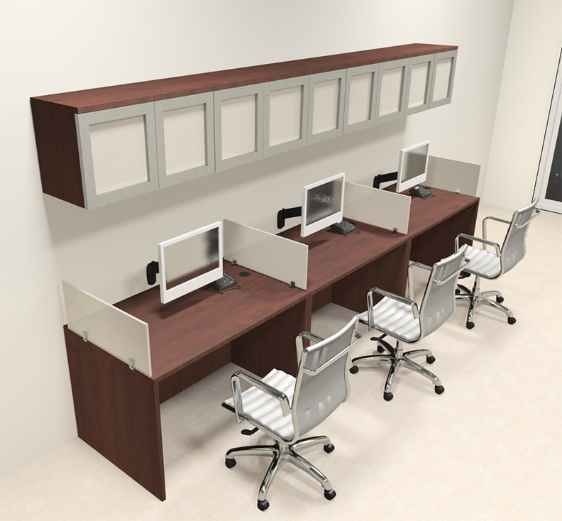 Three Person Modern Divider Office Workstation Desk Set, #CH-AMB-SP86