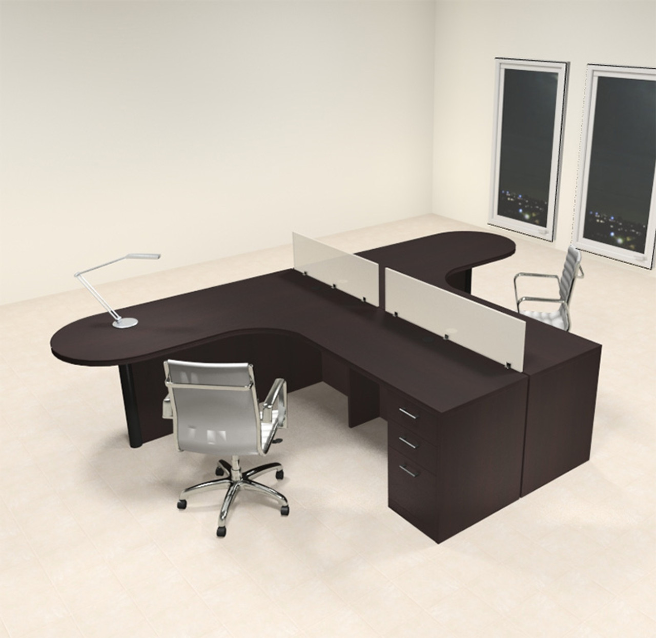 Two Person L Shaped Modern Divider Office Workstation Desk Set, #CH-AMB-SP2