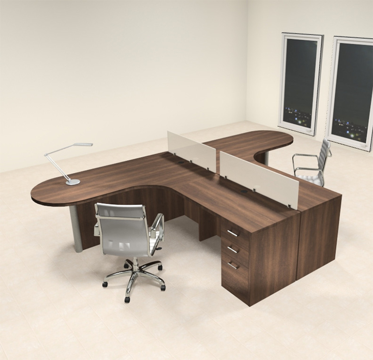 Two Person L Shaped Modern Divider Office Workstation Desk Set, #CH-AMB