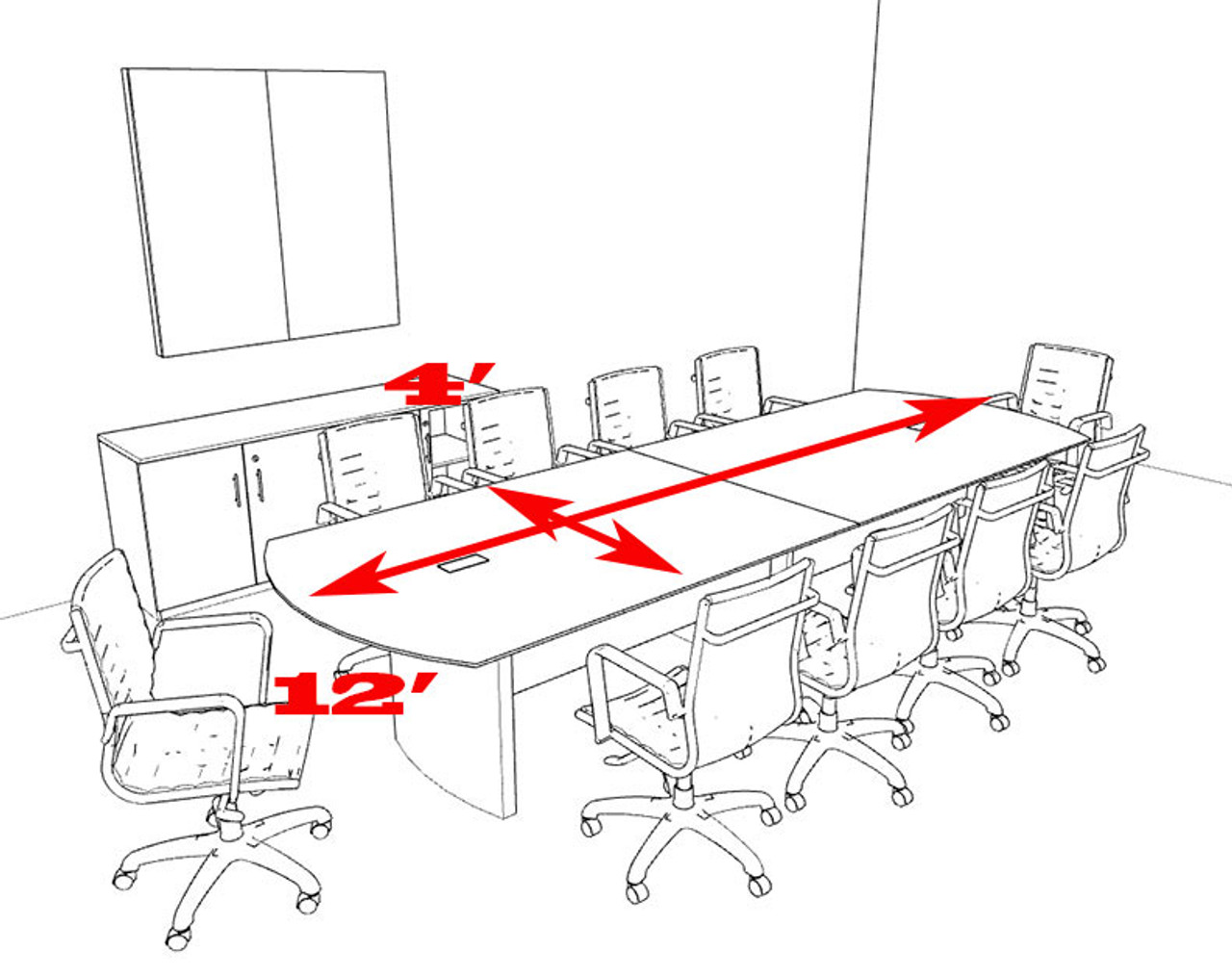 Modern Contemporary 12' Feet Conference Table, #MT-MED-C13