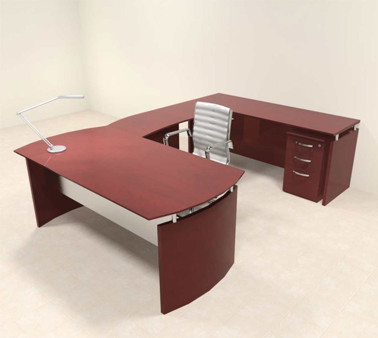4pc Modern Contemporary U Shape Executive Office Desk Set, #RO-NAP-U2