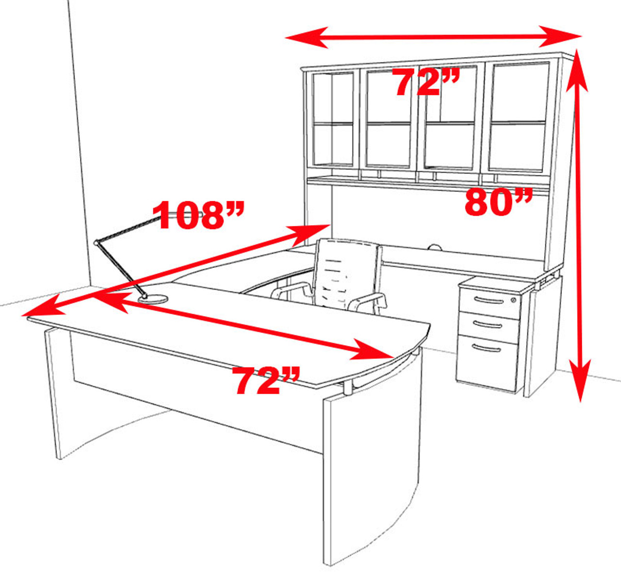 5pc Modern Contemporary U Shape Executive Office Desk Set, #RO-NAP-U6