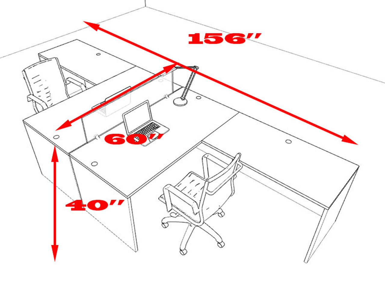 Two Person L Shaped Divider Office Workstation Desk Set, #OT-SUL-FP25