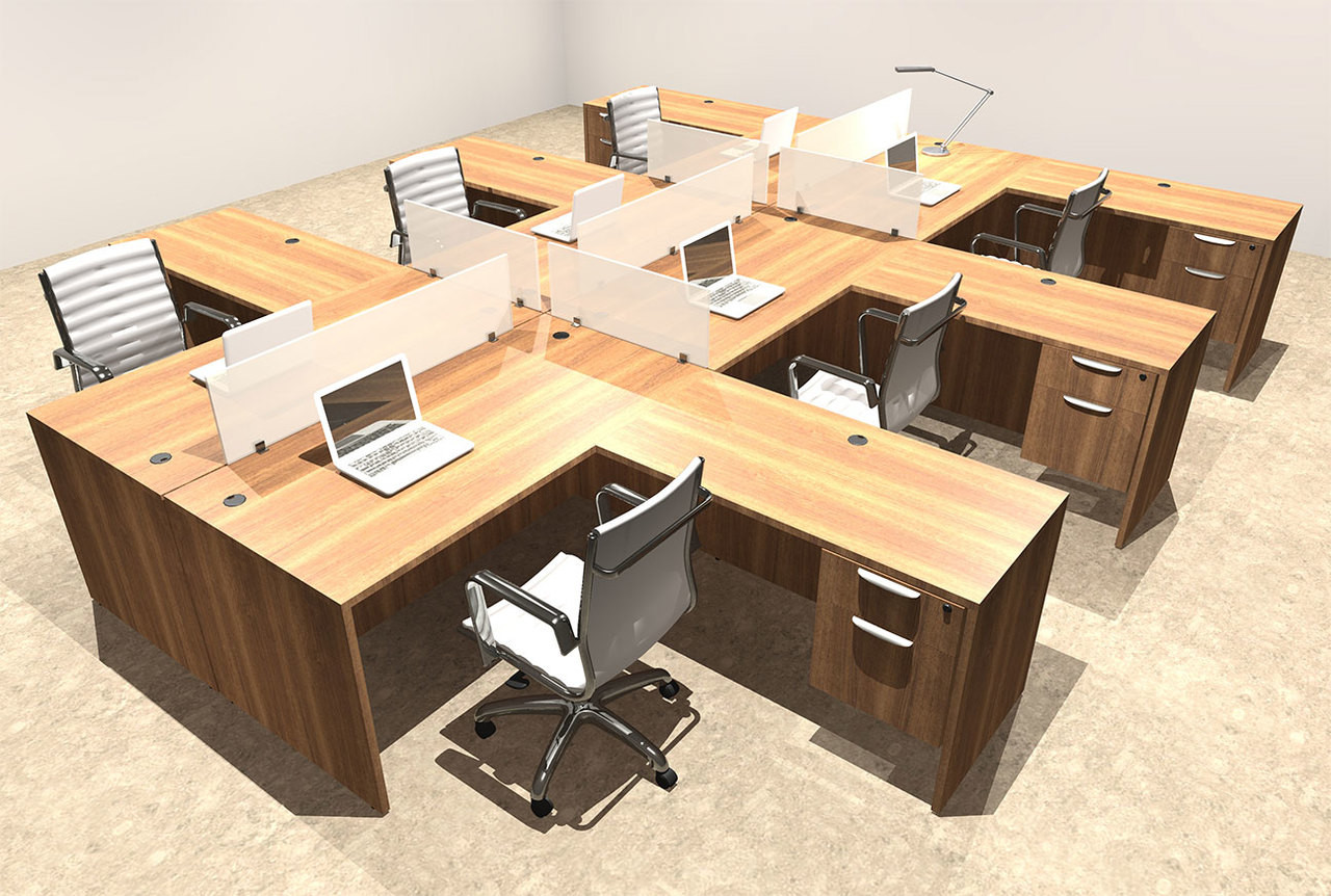 Six Person L Shaped Divider Office Workstation Desk Set, #OT-SUL-FP45