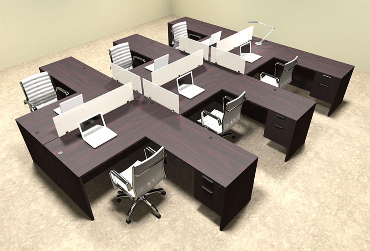 Six Person L Shaped Divider Office Workstation Desk Set, #OT-SUL-FP47