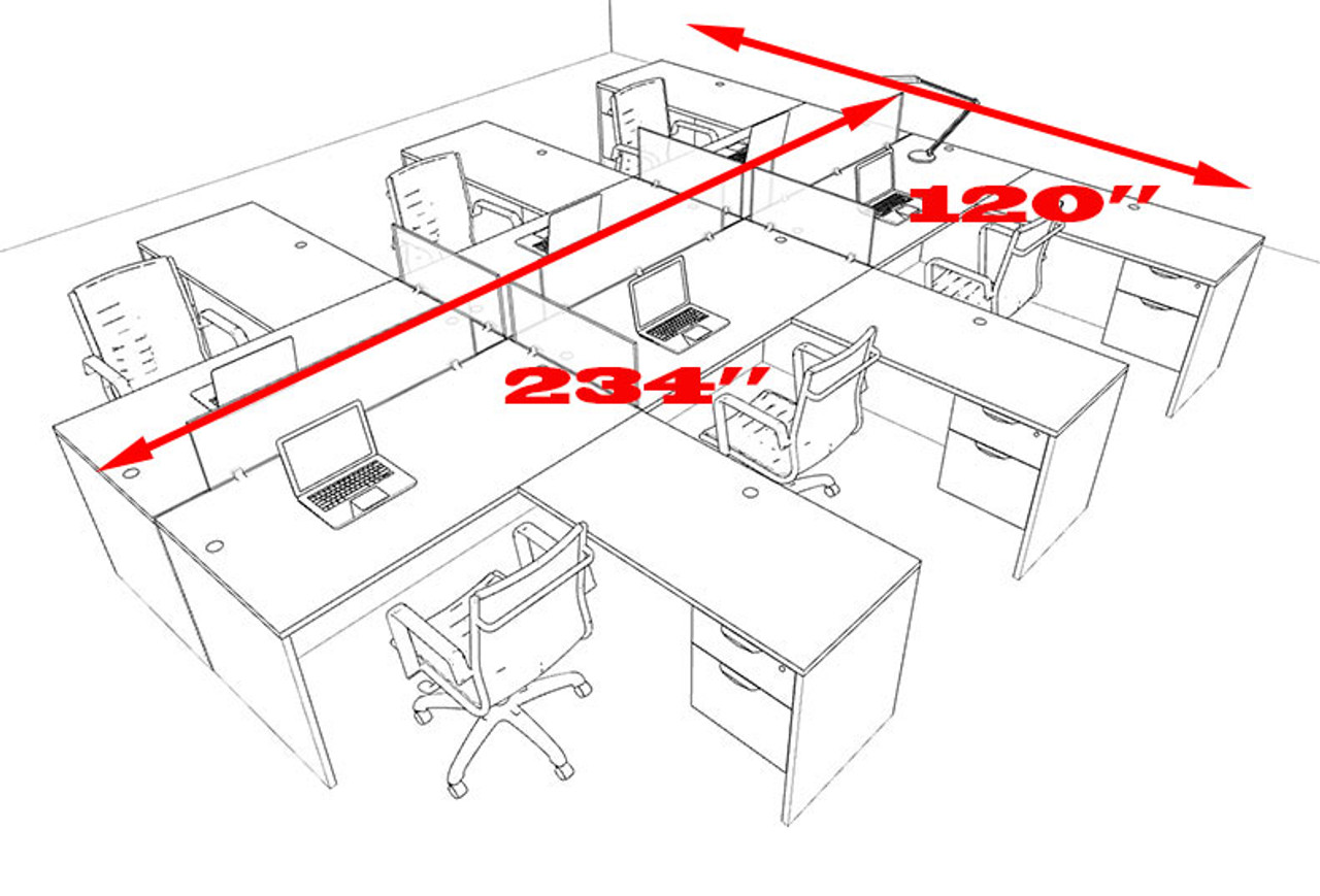Six Person L Shaped Divider Office Workstation Desk Set, #OT-SUL-FP48