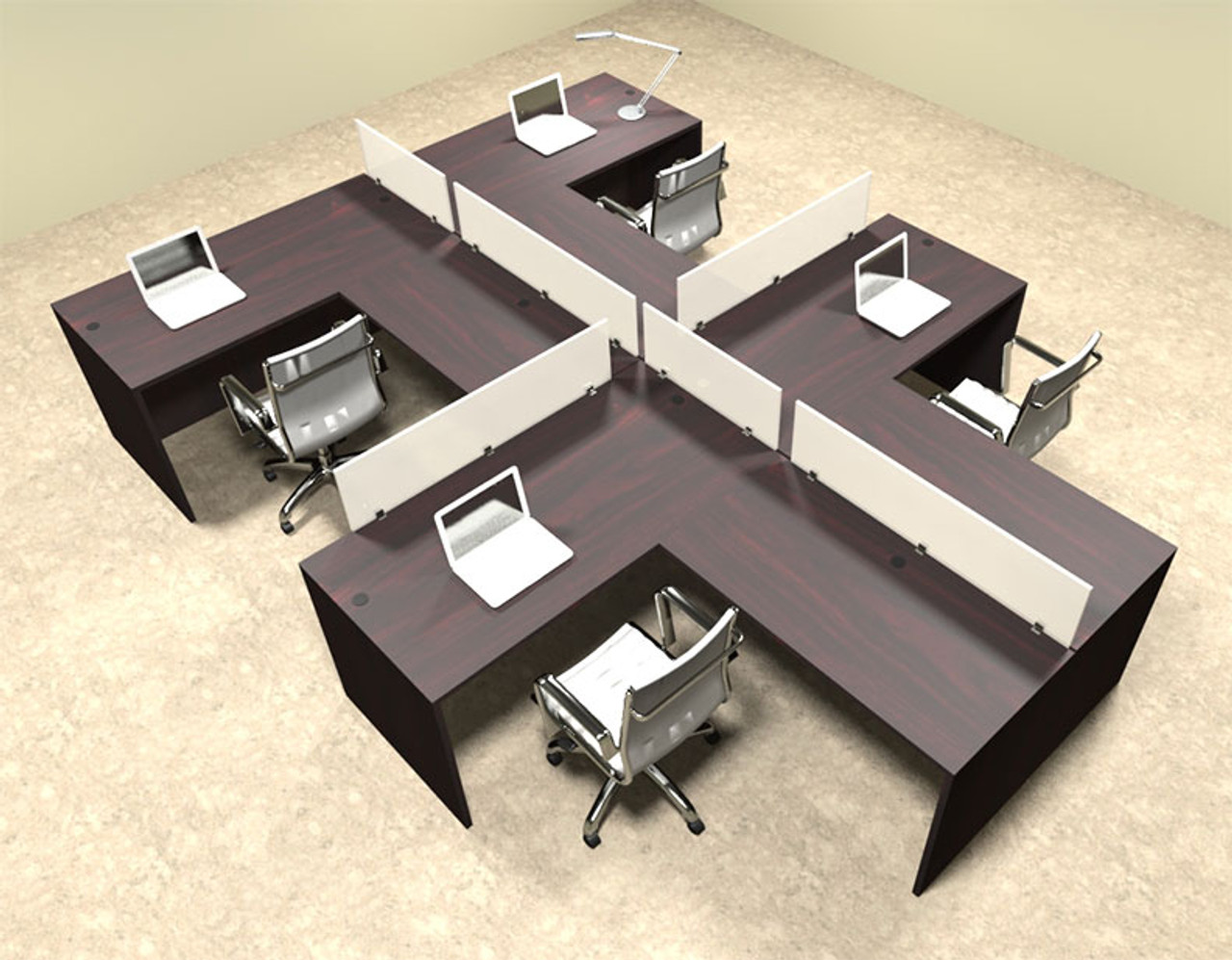 Four Person L Shaped Divider Office Workstation Desk Set, #OT-SUL-SP47