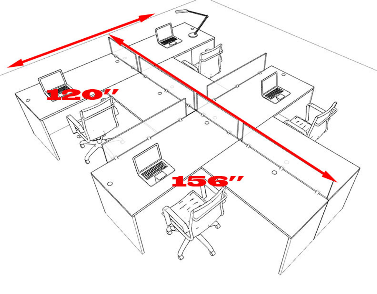 Four Person L Shaped Divider Office Workstation Desk Set, #OT-SUL-SP48