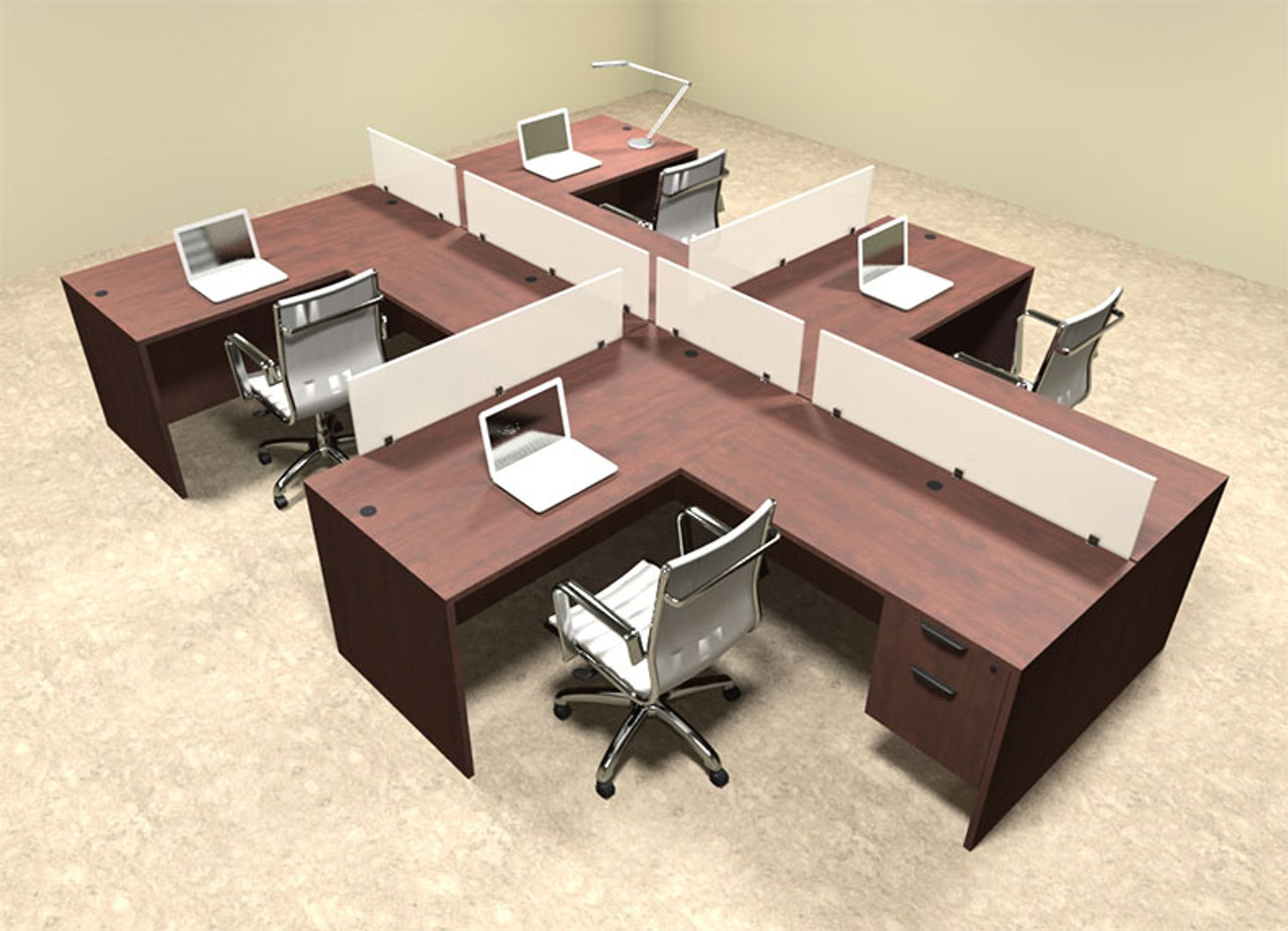 Four Person L Shaped Divider Office Workstation Desk Set, #OT-SUL-SP58