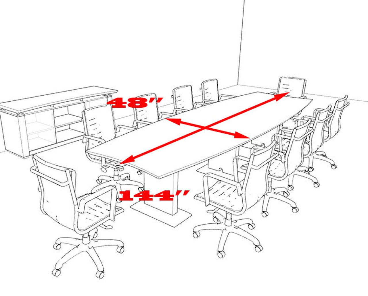 Modern Contemporary Boat Shaped 12' Feet Conference Table, #MT-STE-C10