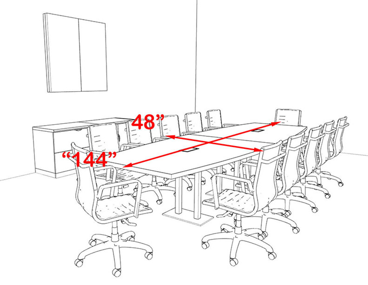 Modern Boat Shaped Steel Leg 12' Feet Conference Table, #OF-CON-CM27
