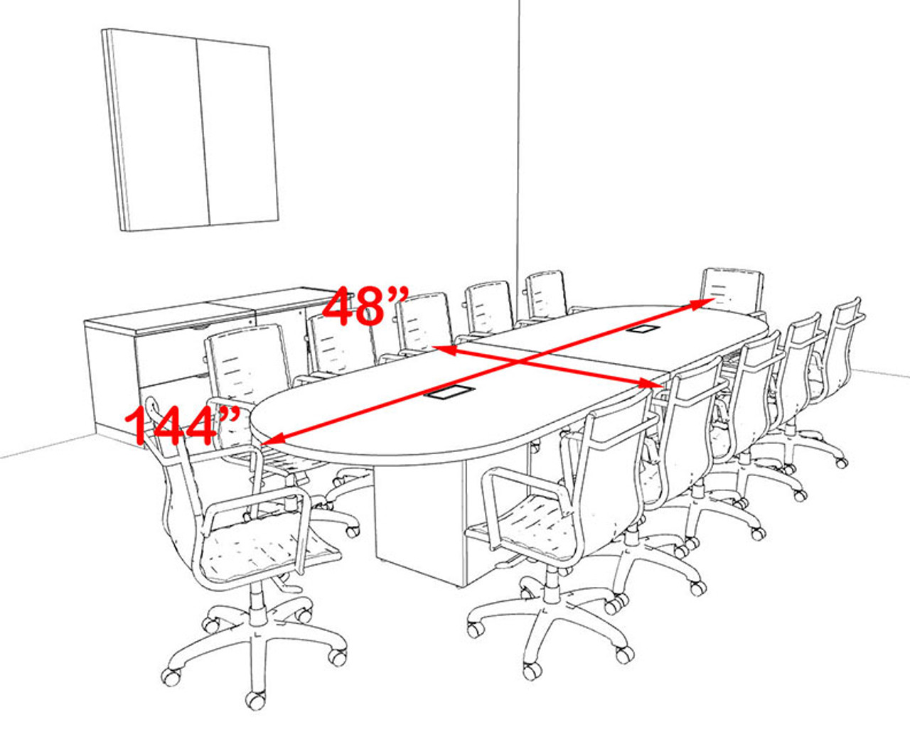 Modern Racetrack Cube Leg 12' Feet Conference Table, #OF-CON-CQ11