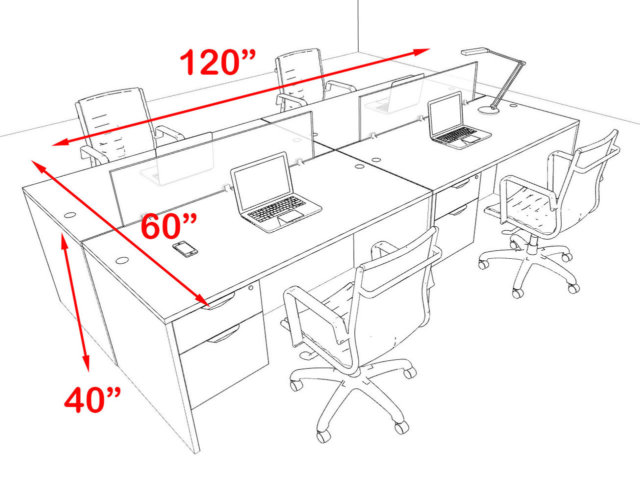 Four Person Modern Blue Divider Office Workstation Desk Set, #OT-SUL-FPB17