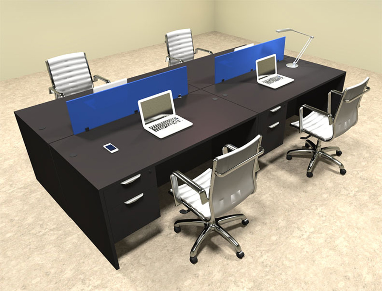 Four Person Modern Blue Divider Office Workstation Desk Set, #OT-SUL-FPB20
