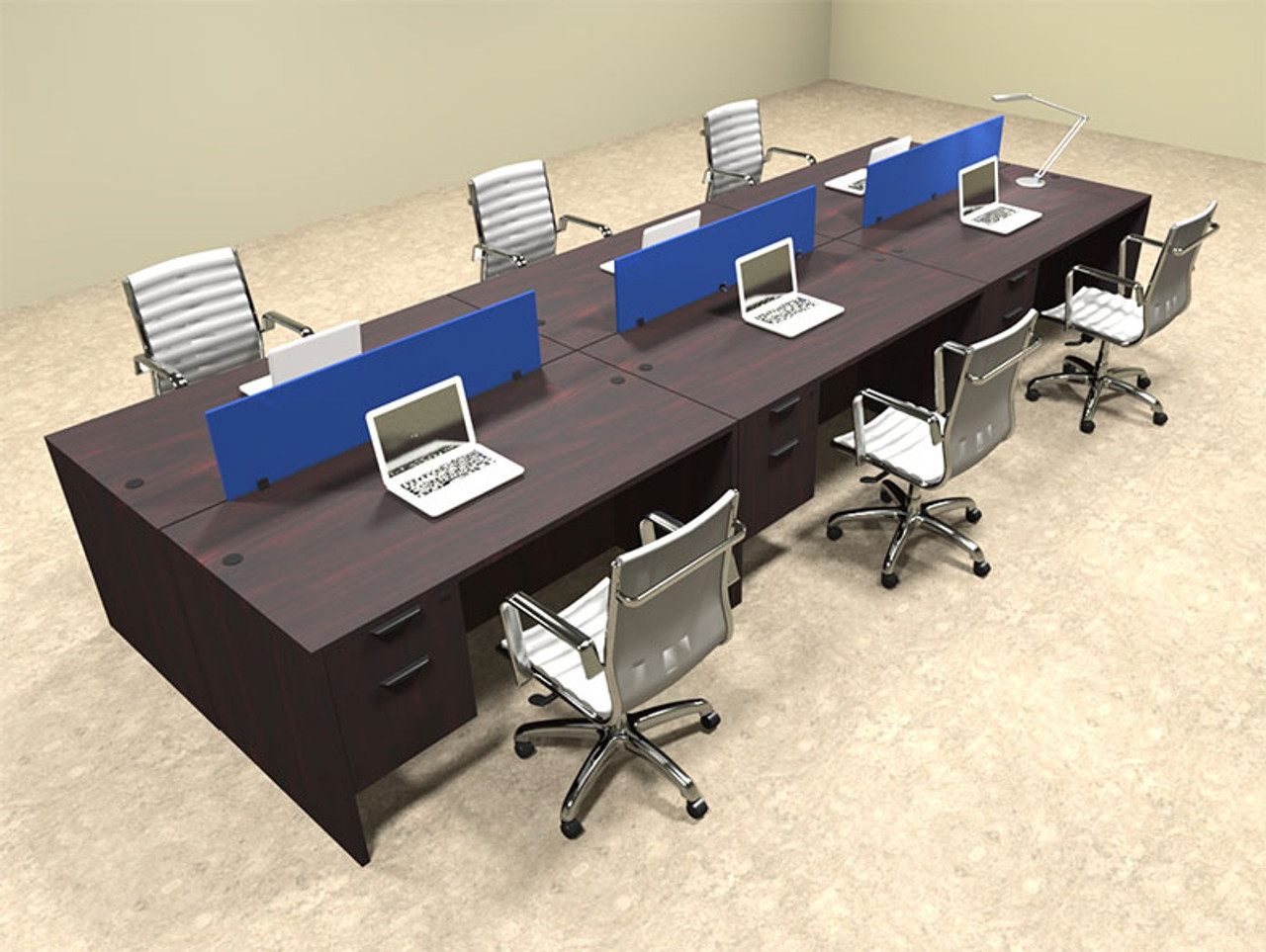 Six Person Modern Blue Divider Office Workstation Desk Set, #OT-SUL-FPB23