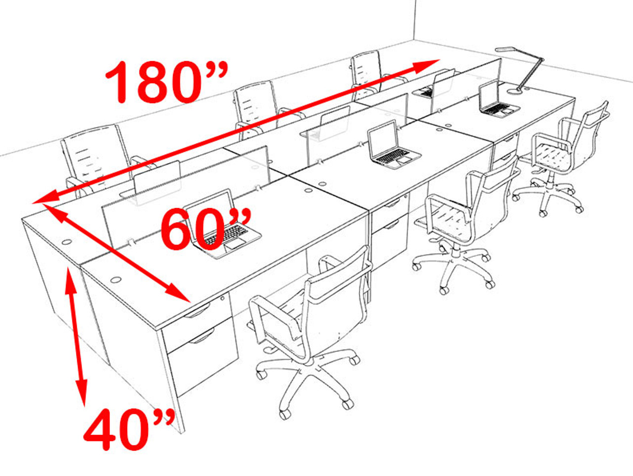 Six Person Modern Blue Divider Office Workstation Desk Set, #OT-SUL-FPB24