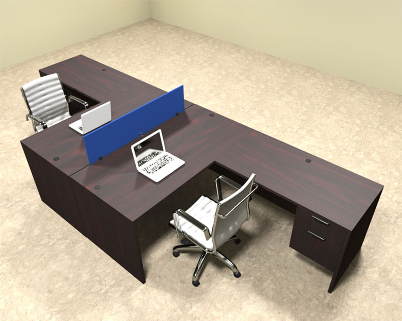 Two Person Blue Divider Office Workstation Desk Set, #OT-SUL-FPB39