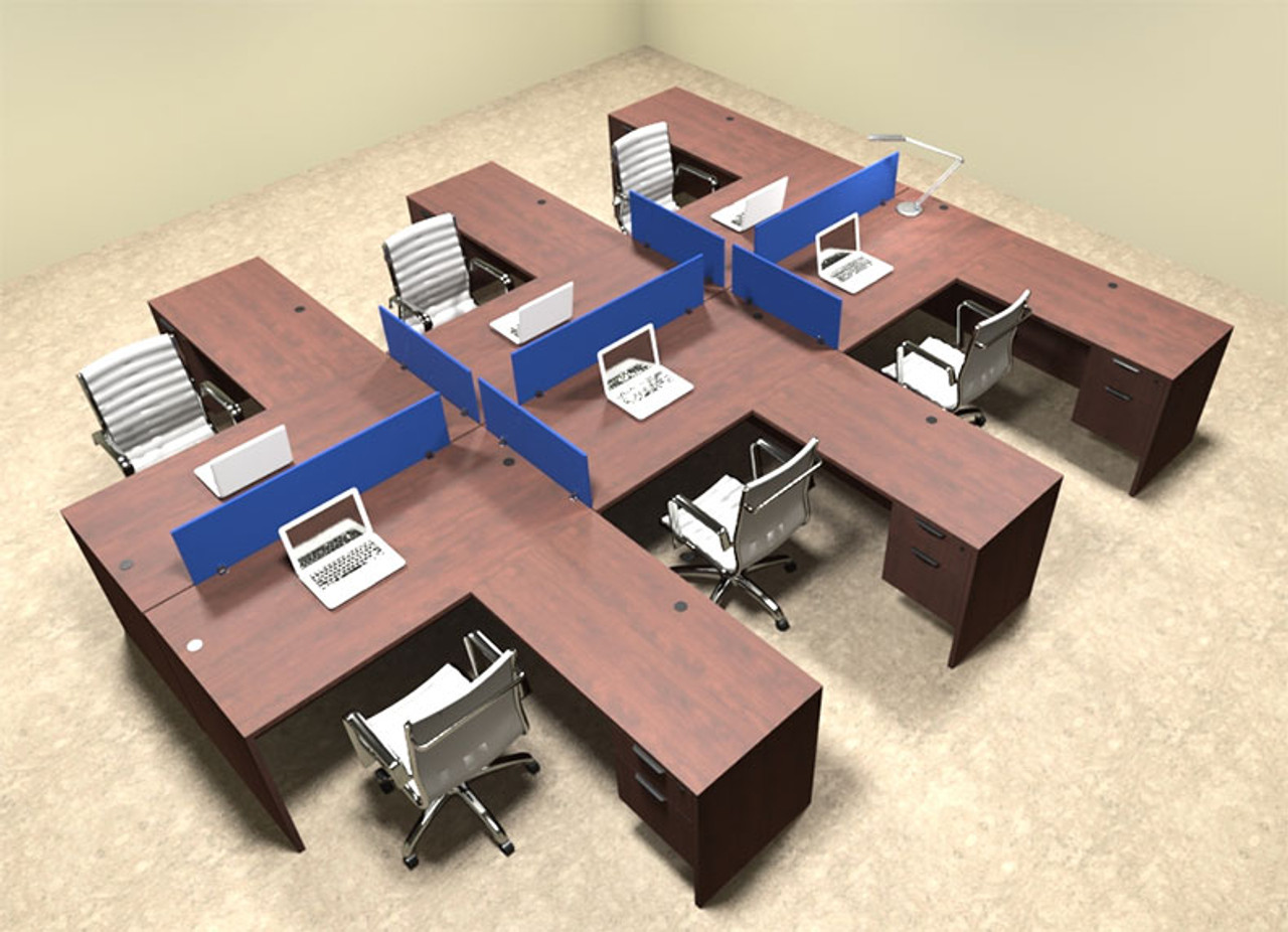 Six Person Blue Divider Office Workstation Desk Set, #OT-SUL-FPB46