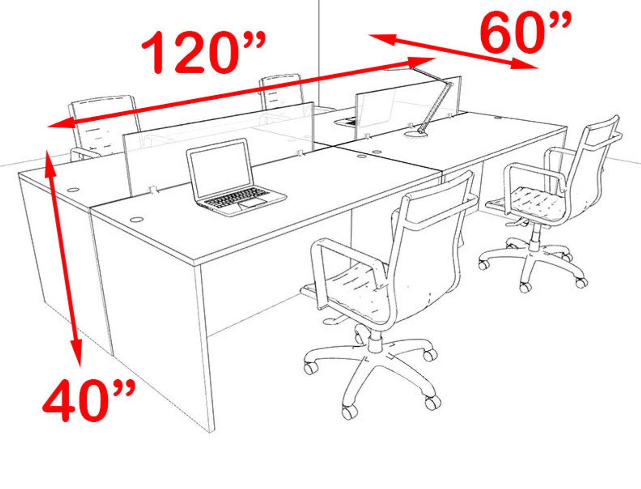 Four Person Modern Blue Divider Office Workstation Desk Set, #OT-SUL-FPB8