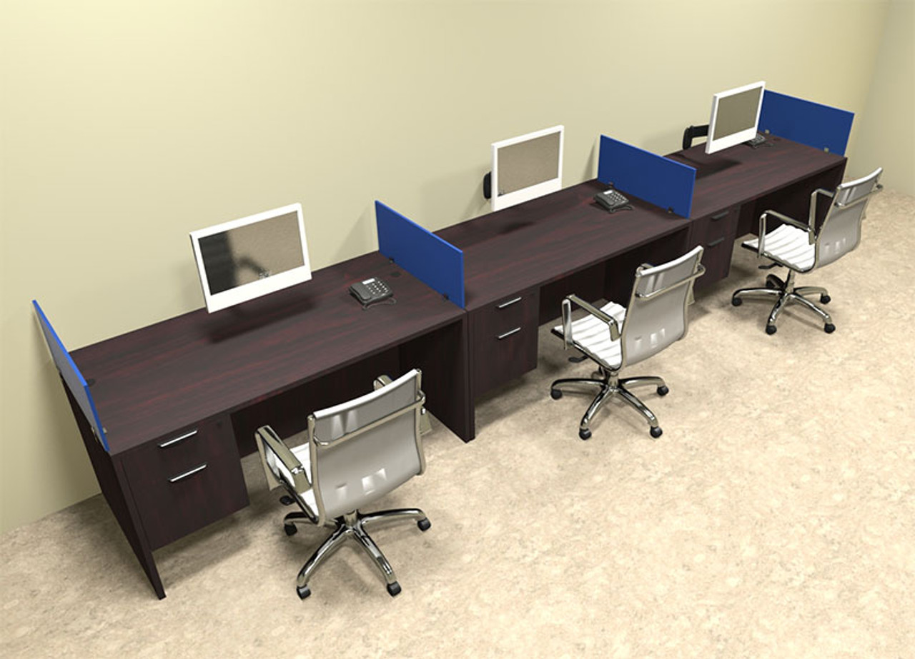 Three Person Blue Divider Office Workstation Desk Set, #OT-SUL-SPB27