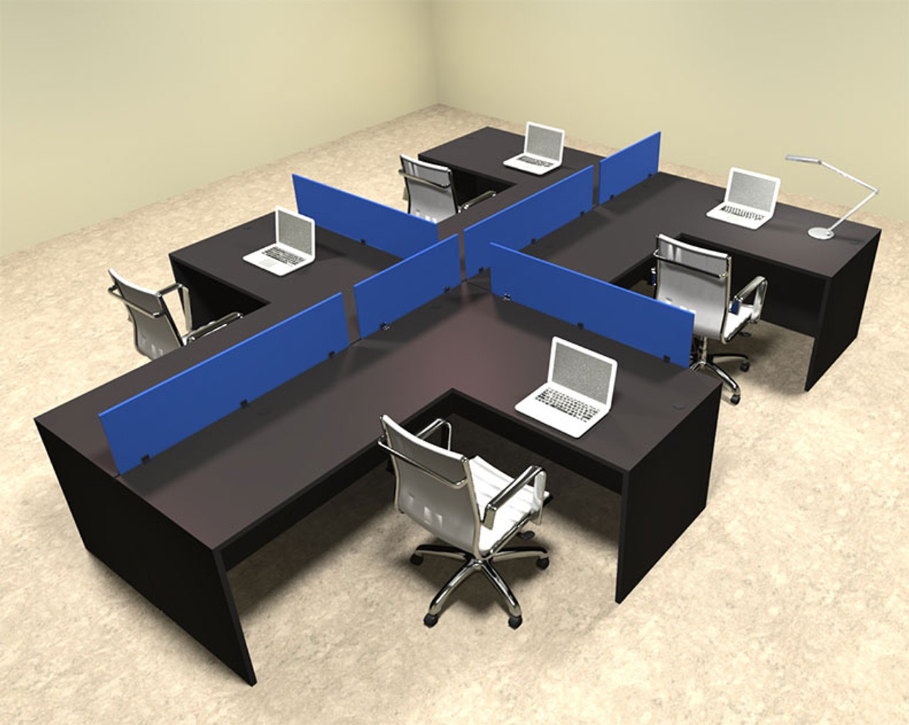 Four Person Blue Divider Office Workstation Desk Set, #OT-SUL-SPB48