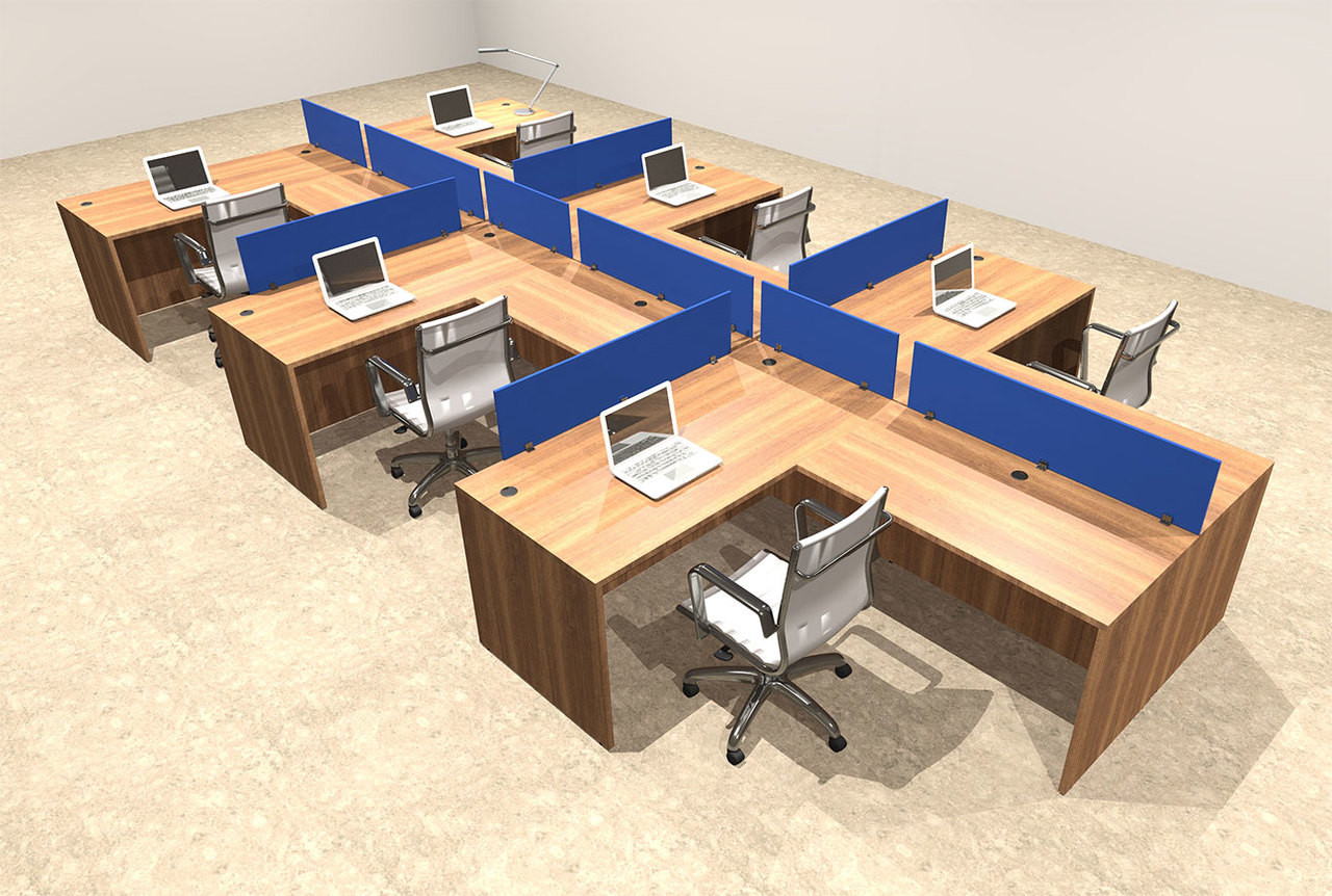 Six Person Blue Divider Office Workstation Desk Set, #OT-SUL-SPB49