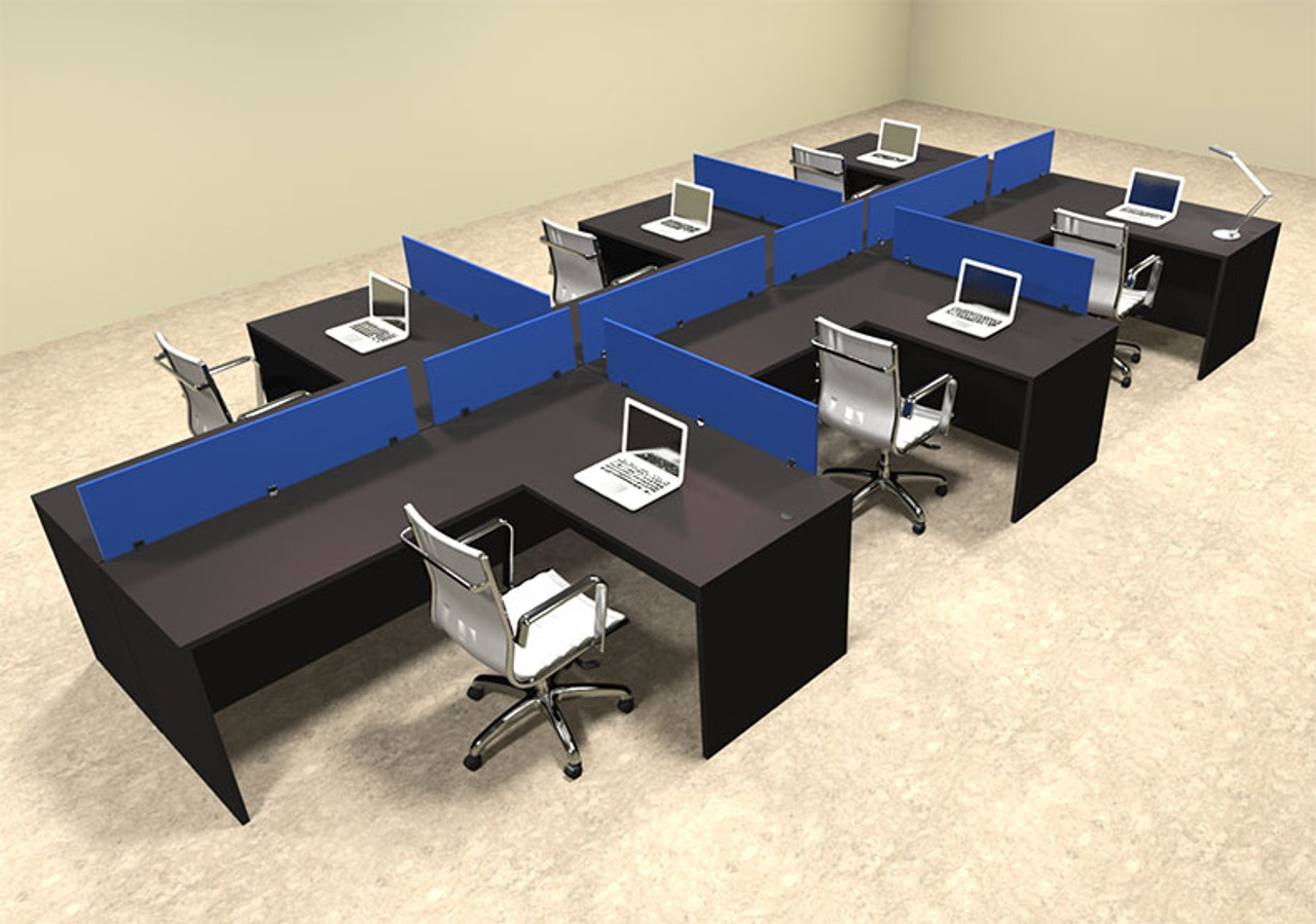 Six Person Blue Divider Office Workstation Desk Set, #OT-SUL-SPB52