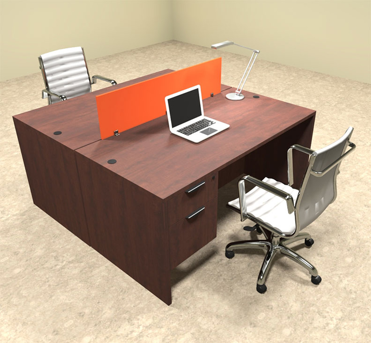 Two Person Orange Divider Office Workstation Desk Set, #OT-SUL-FPO14