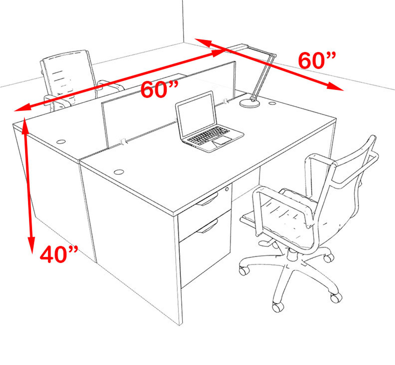 Two Person Orange Divider Office Workstation Desk Set, #OT-SUL-FPO14