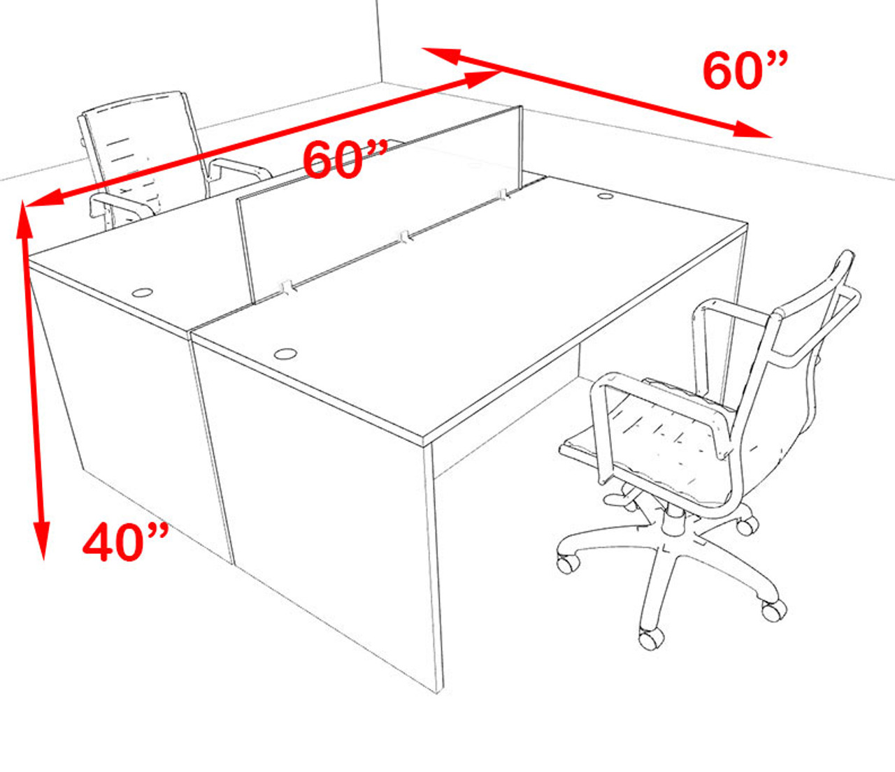 Two Person Orange Divider Office Workstation Desk Set, #OT-SUL-FPO4