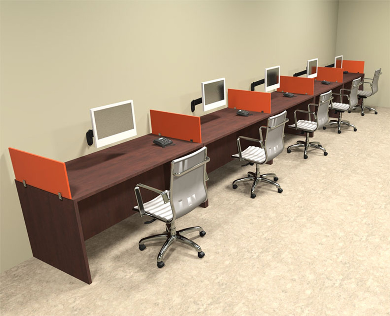 Five Person Orange Divider Office Workstation Desk Set, #OT-SUL-SPO14