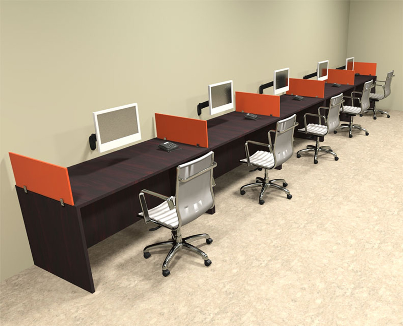 Five Person Orange Divider Office Workstation Desk Set, #OT-SUL-SPO15