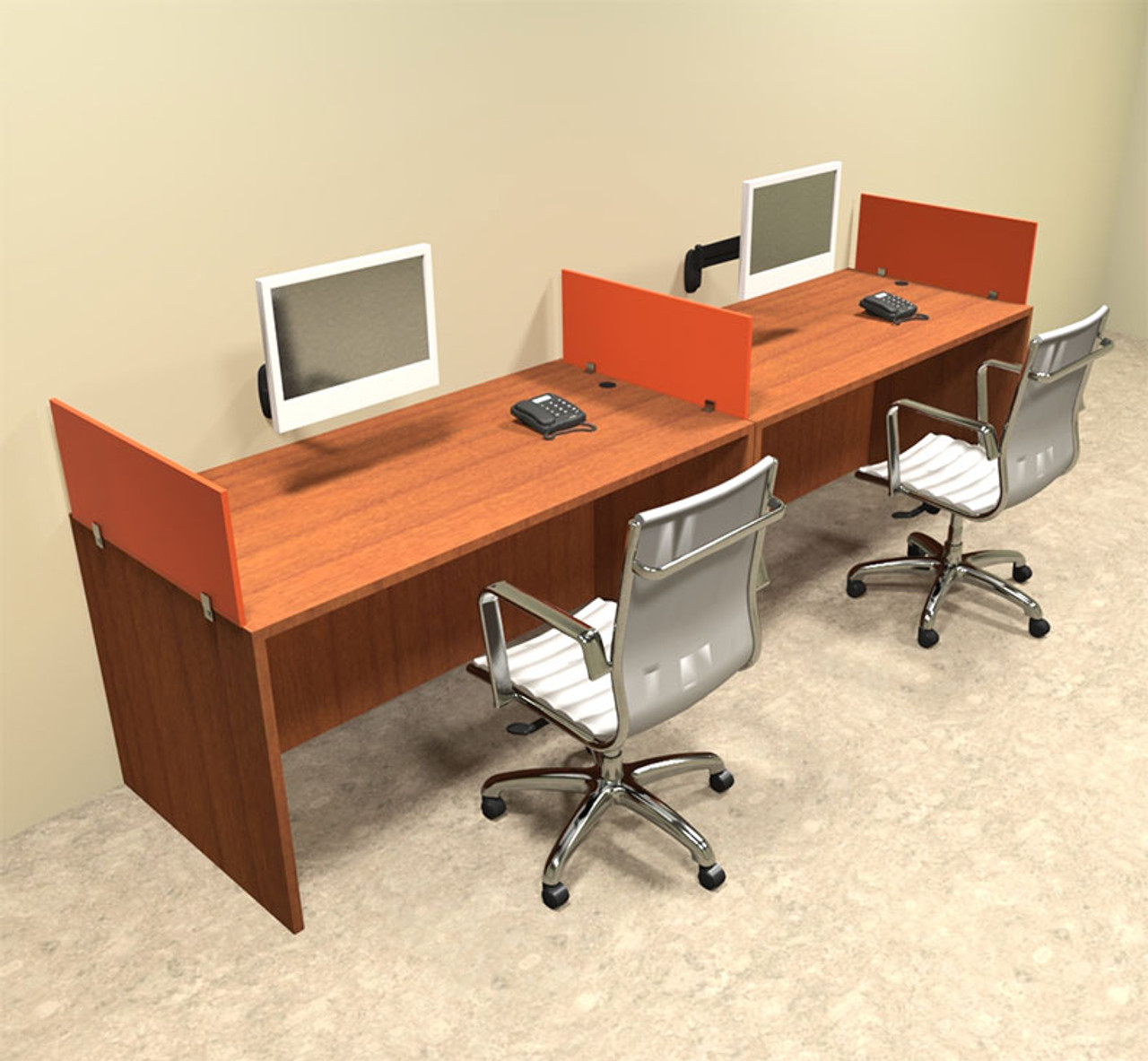 Two Person Orange Divider Office Workstation Desk Set, #OT-SUL-SPO2