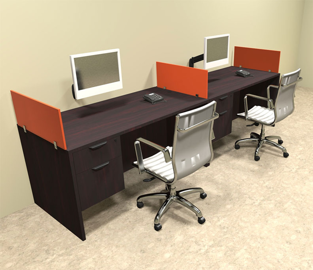 Two Person Orange Divider Office Workstation Desk Set, #OT-SUL-SPO23