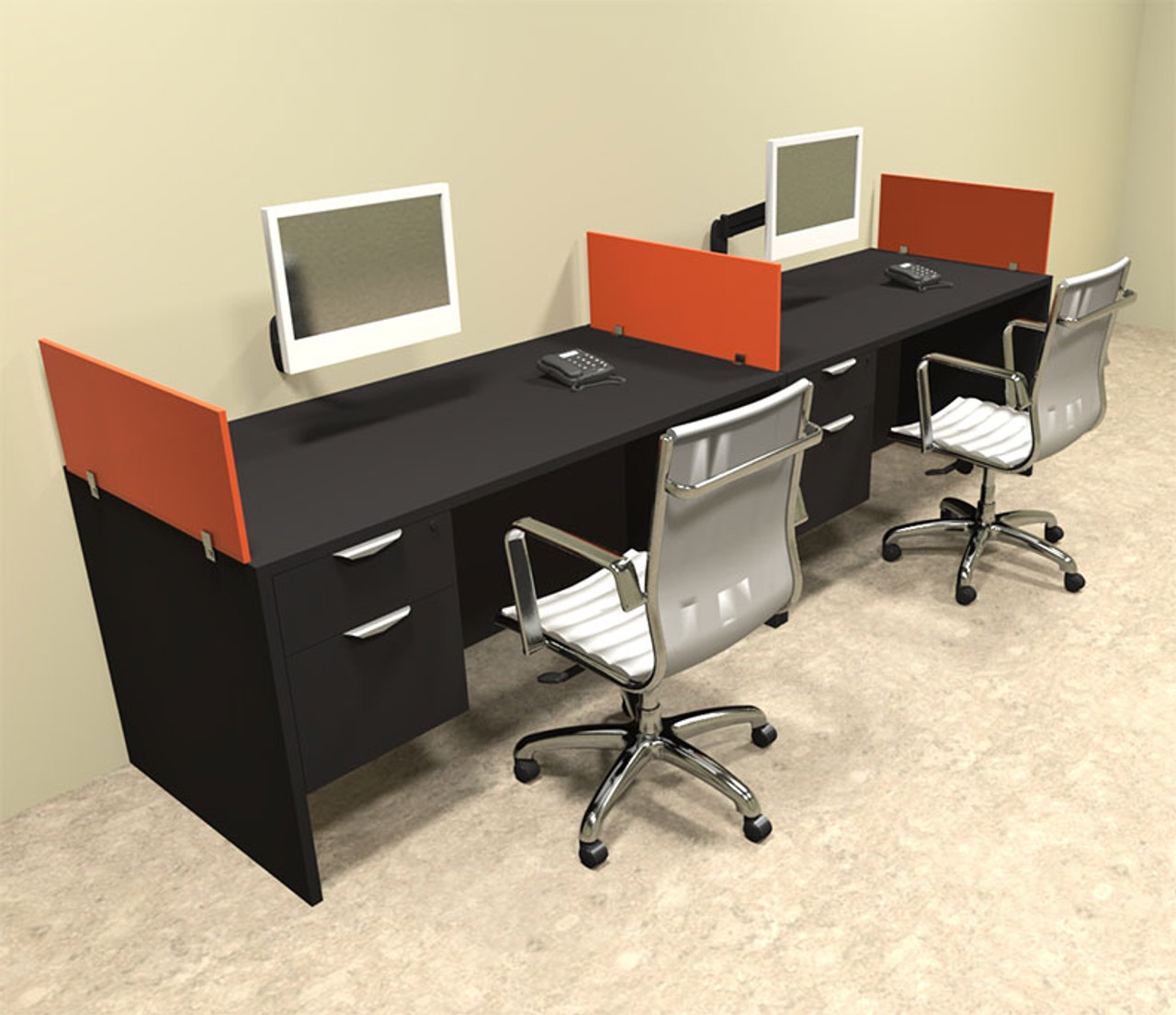 Two Person Orange Divider Office Workstation Desk Set, #OT-SUL-SPO24