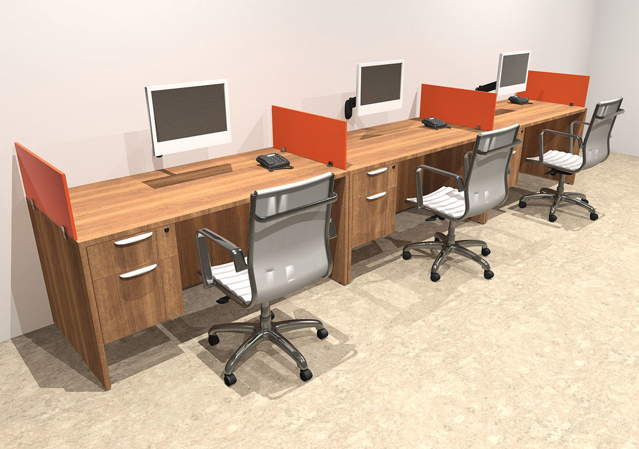 Three Person Orange Divider Office Workstation Desk Set, #OT-SUL-SPO25