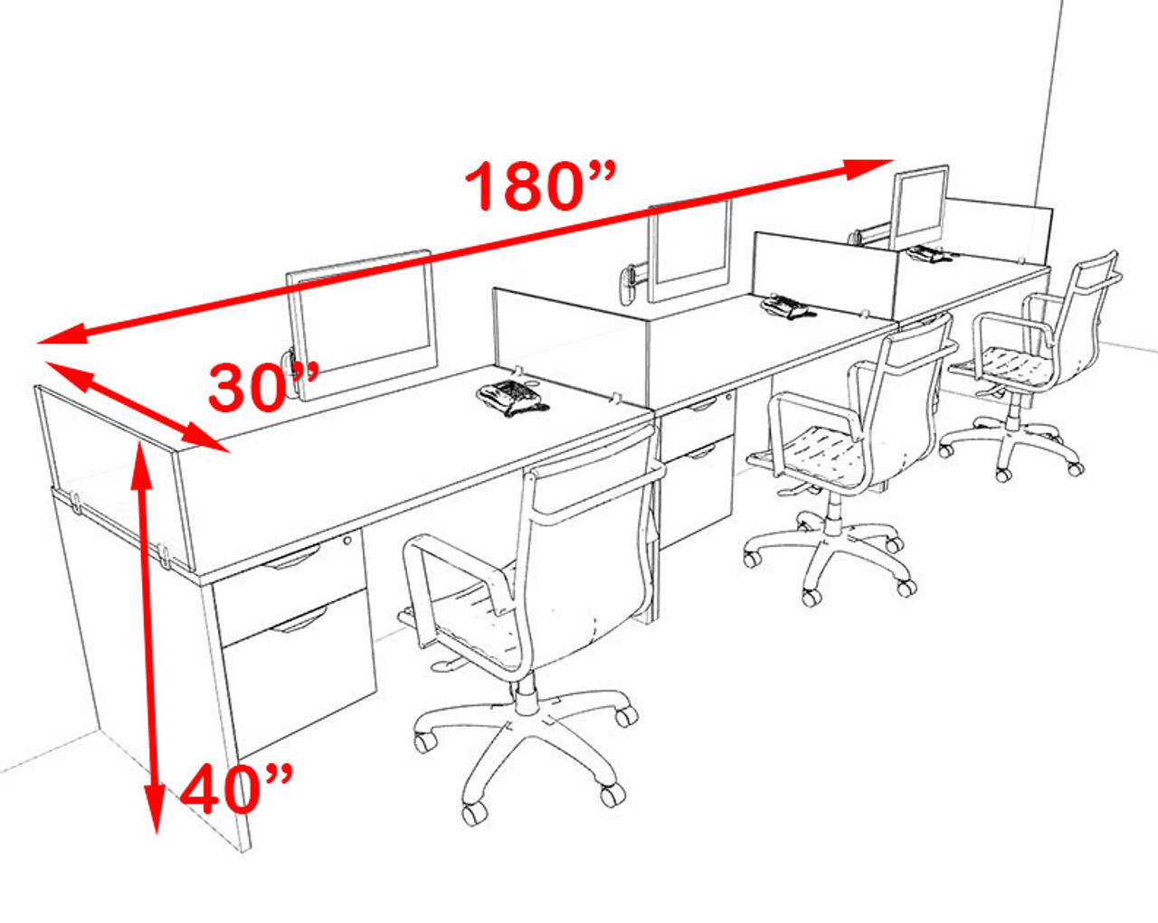 Three Person Orange Divider Office Workstation Desk Set, #OT-SUL-SPO28