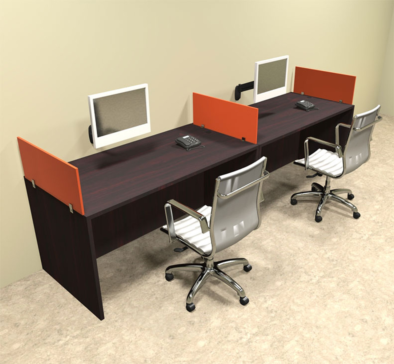 Two Person Orange Divider Office Workstation Desk Set, #OT-SUL-SPO3