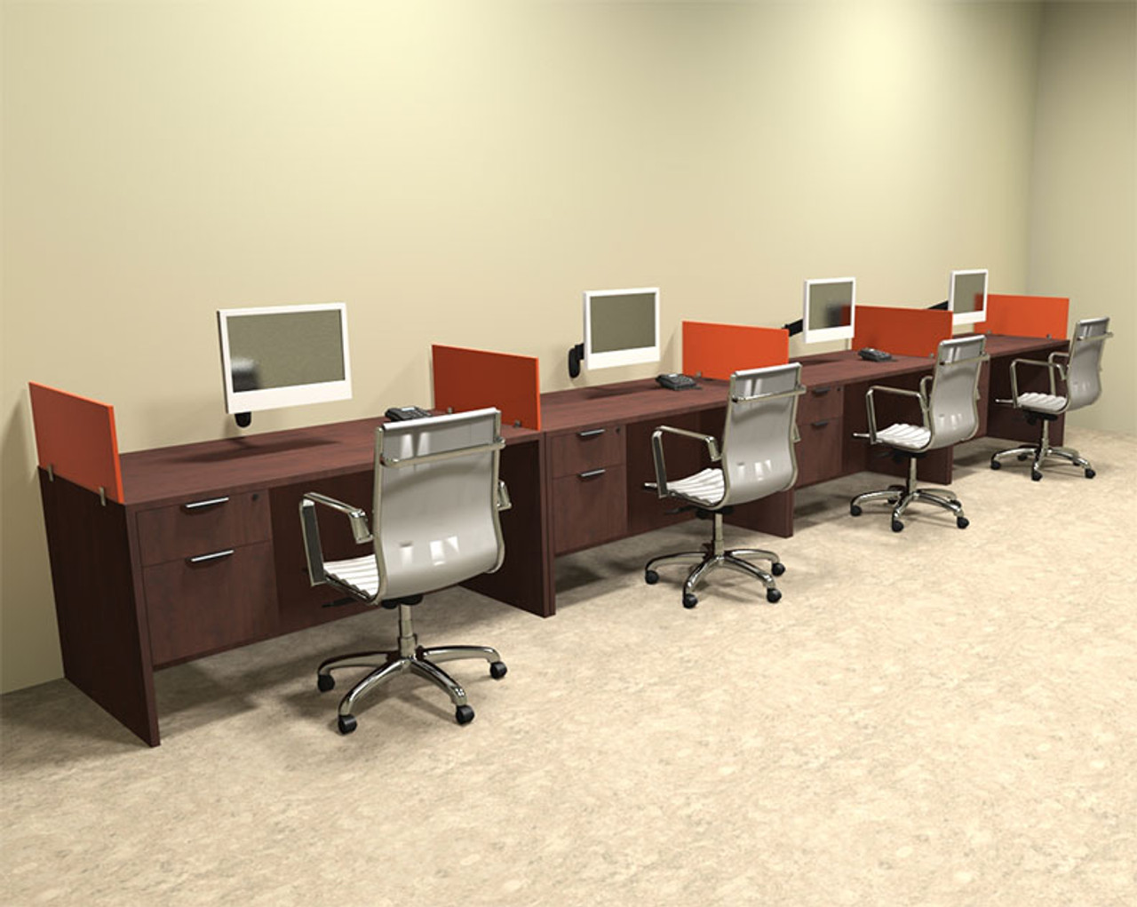 Four Person Orange Divider Office Workstation Desk Set, #OT-SUL-SPO30