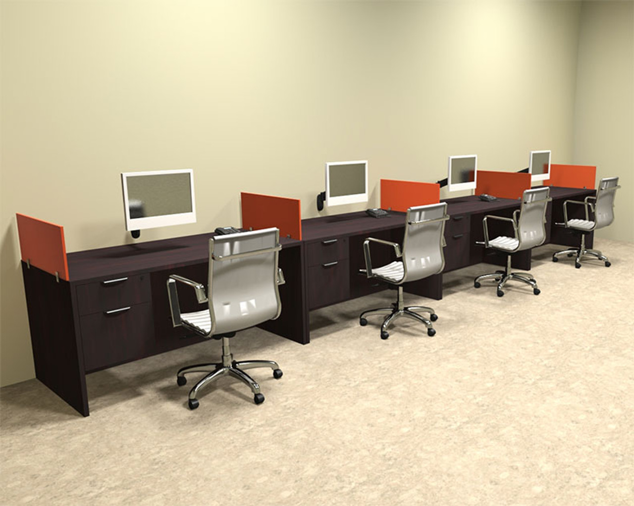 Four Person Orange Divider Office Workstation Desk Set, #OT-SUL-SPO31