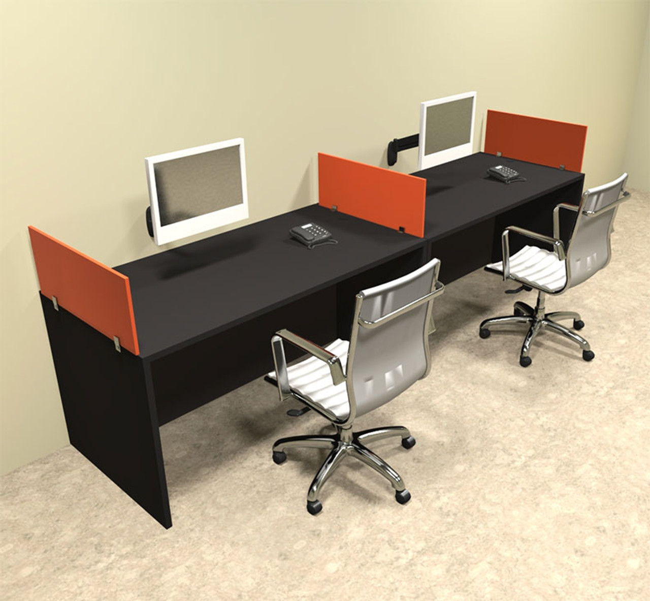 Two Person Orange Divider Office Workstation Desk Set, #OT-SUL-SPO4