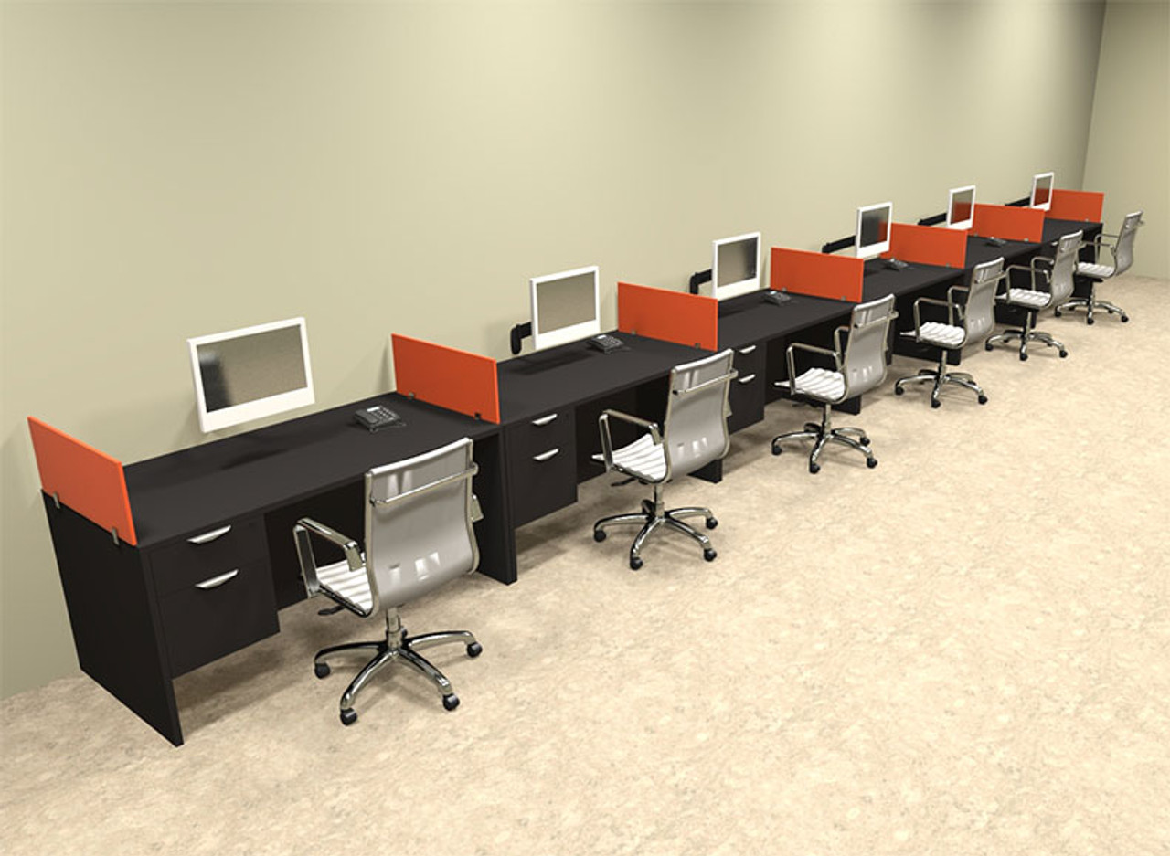 Six Person Orange Divider Office Workstation Desk Set, #OT-SUL-SPO40