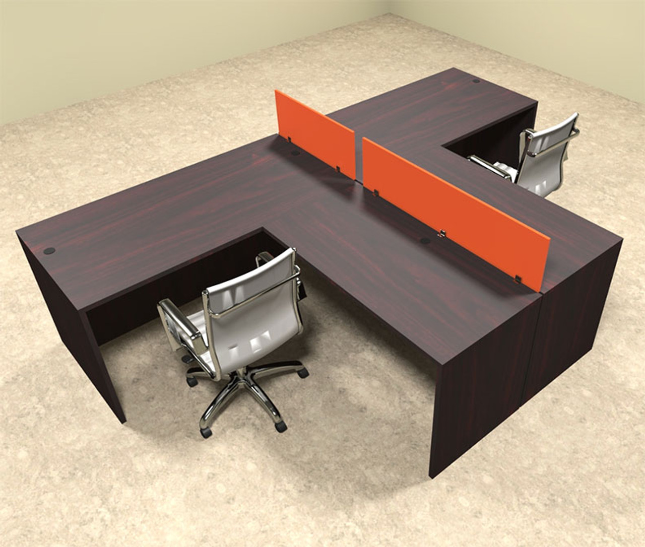 Two Person Orange Divider Office Workstation Desk Set, #OT-SUL-SPO43